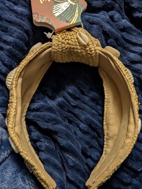 New Piper K Seashell Embellished Raffia Headband in Natural